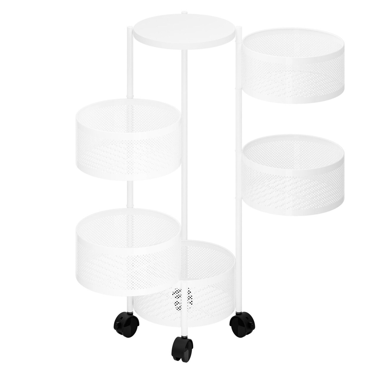 3/4/5 Tier Kitchen Circular Rotating Basket Rotating Storage Rack With Wheels Fruit And Vegetable Metal Wire Shelf With